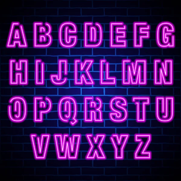 Mavi tuğla duvar zemininde neon ışıklı alfabe