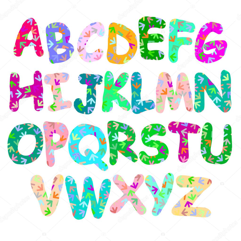 Doodle Colorful Alphabet.ABC. Kids funny alphabet