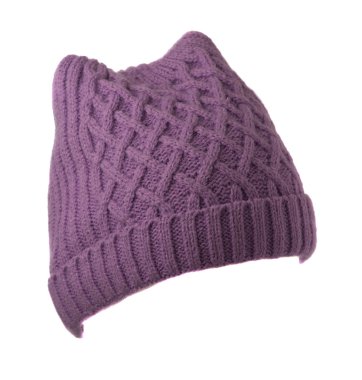 Beyaz background.purple izole kadın örgü şapka