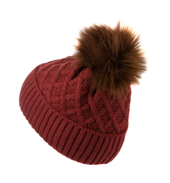 Knitted hat isolated on white background .hat with pompon red — Stock Photo, Image