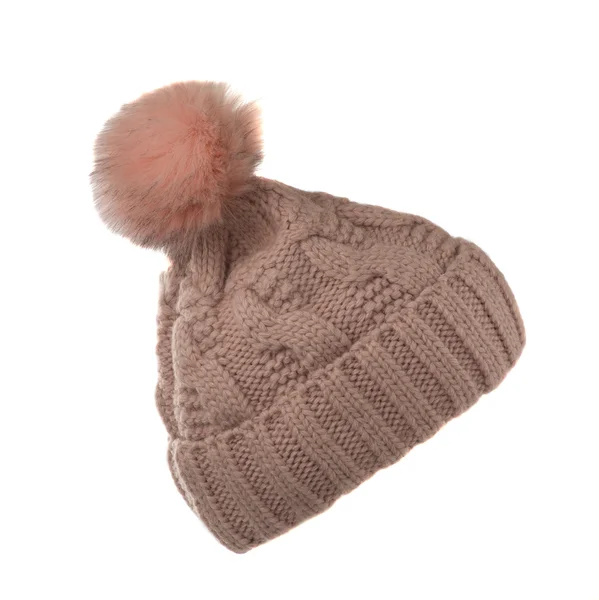 Chapeau tricoté isolé sur fond blanc .hat avec pompon — Photo