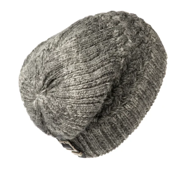 Cappello lavorato a maglia isolato su sfondo bianco. cappello grigio — Foto Stock