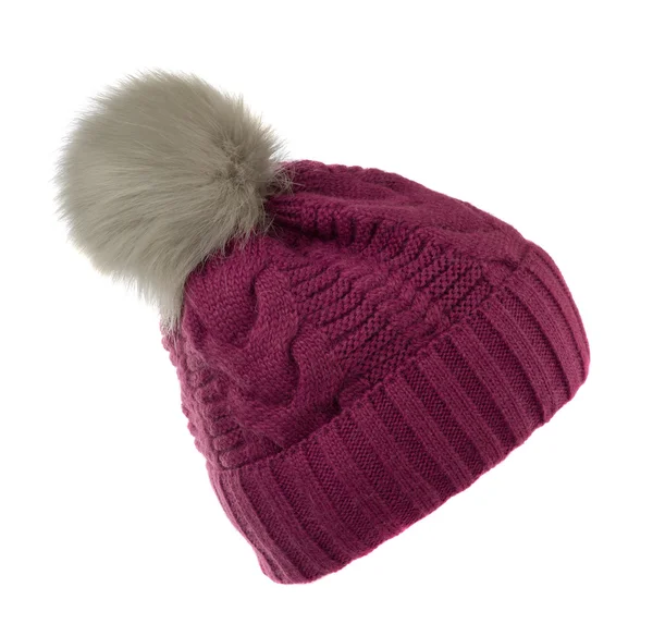 Cappello lavorato a maglia isolato su sfondo bianco .hat con pompon rosso — Foto Stock