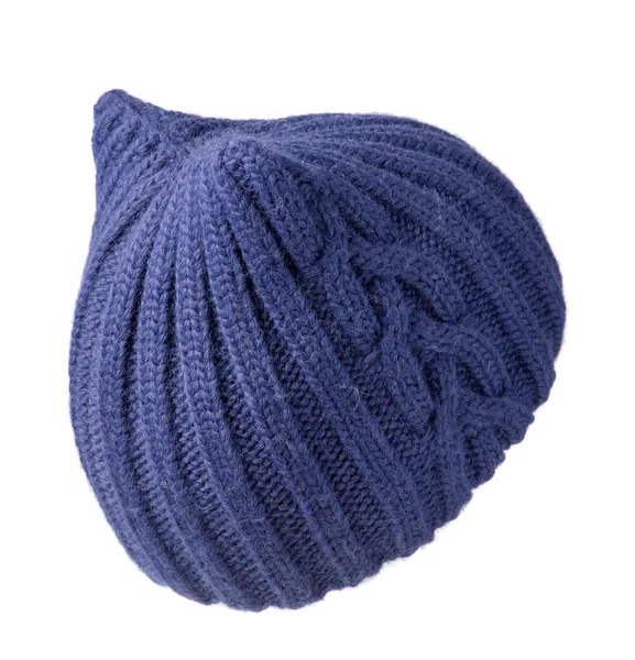 Sombrero de punto para mujer aislado sobre fondo blanco.hat azul —  Fotos de Stock
