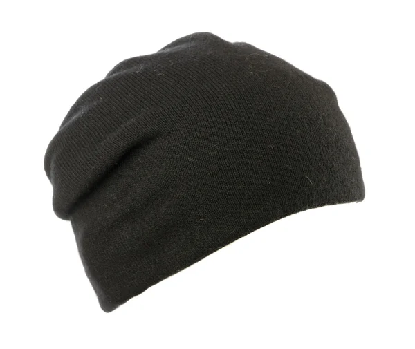 Stickad mössa isolerad på vit bakgrund .black hatt — Stockfoto