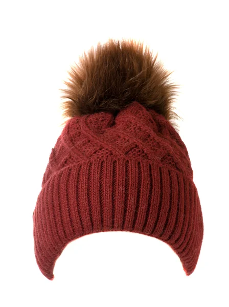 Knitted hat isolated on white background .hat with pompon . re — Stock Photo, Image