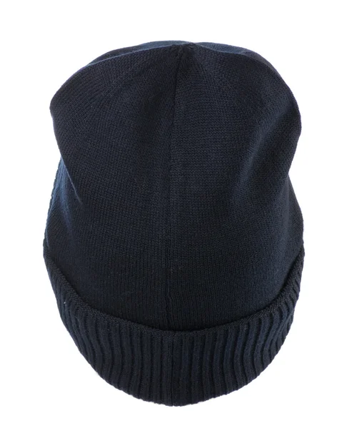 Bonnet tricoté isolé sur fond blanc .hat bleu — Photo