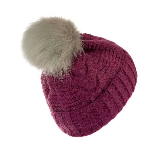 Dámská pletená čepice izolovaných na bílém background.hat s pompo — Stock fotografie
