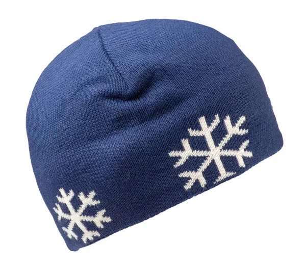 Pletená čepice izolovaných na bílém pozadí .blue klobouk — Stock fotografie