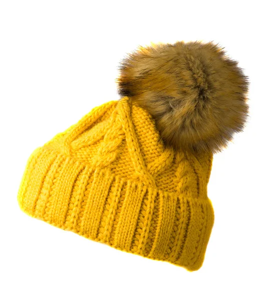  Beyaz background.hat pompo ile izole kadın örgü şapka