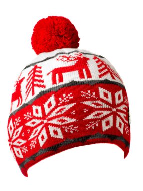   Beyaz arka plan .knitted şapka izole şapka. pompo ile şapka