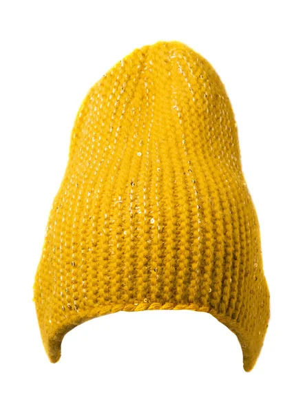 Beyaz background.yellow h izole kadın şapka .knitted şapka — Stok fotoğraf