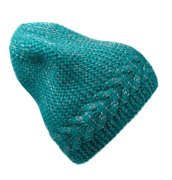 Klobouk .knitted klobouk žen izolované na bílém pozadí. turquo — Stock fotografie