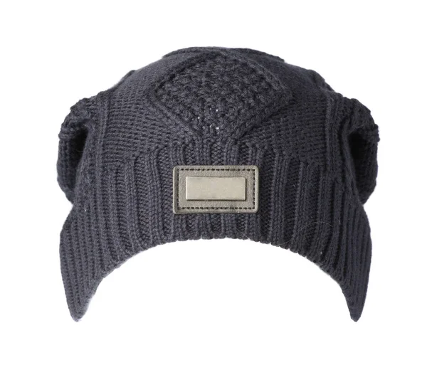 Sombrero aislado sobre fondo blanco .knitted sombrero .dark sombrero azul — Foto de Stock