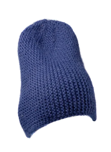 Cappello da donna. cappello lavorato a maglia isolato su sfondo bianco. blu ha — Foto Stock