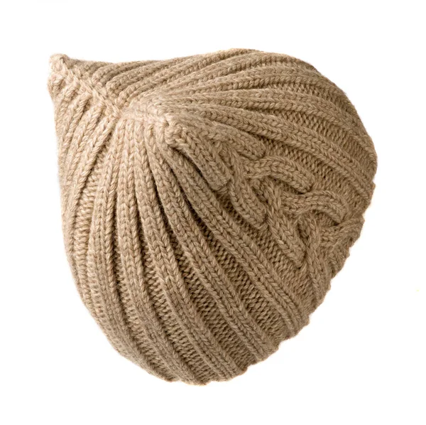 Γυναικείο καπέλο. πλεκτό καπέλο που απομονώνονται σε λευκό background.beige ha — Φωτογραφία Αρχείου