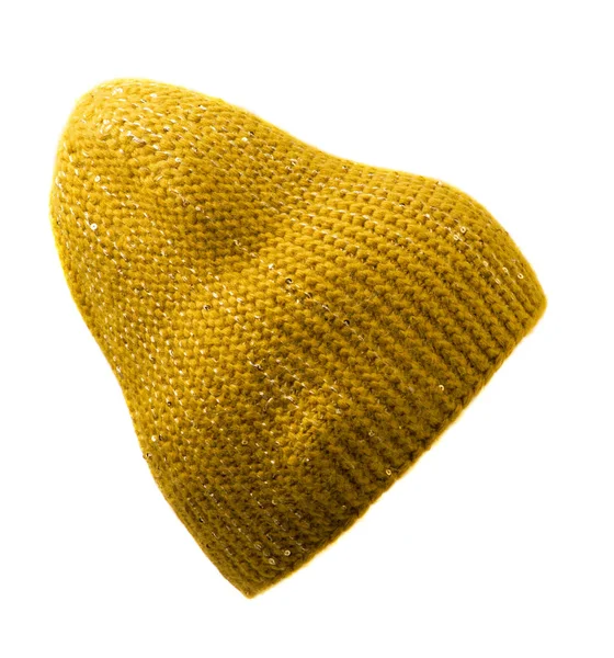 Sombrero aislado sobre fondo blanco. Sombrero de punto. sombrero amarillo — Foto de Stock