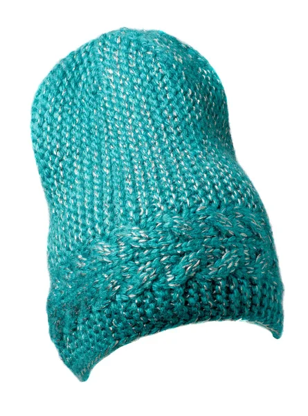 Cappello da donna. cappello lavorato a maglia isolato su sfondo bianco .smeraldo — Foto Stock