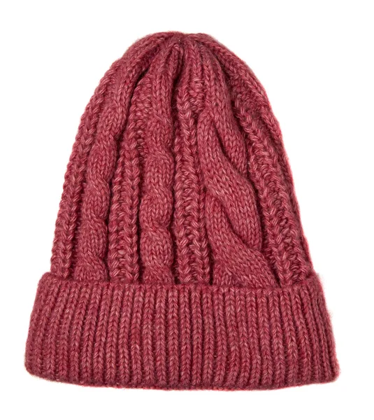 Cappello da donna. cappello lavorato a maglia isolato su sfondo bianco.cappello rosso — Foto Stock