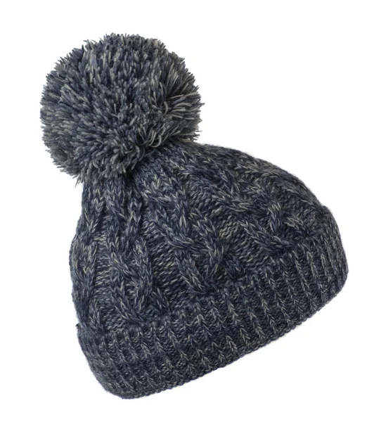 Dámská pletená čepice izolovaných na bílém background.hat s pompou — Stock fotografie