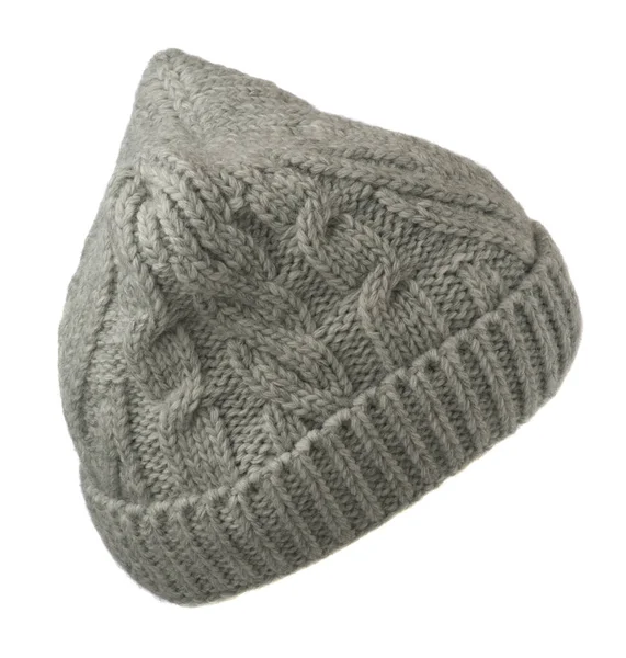 Cappello da donna. cappello lavorato a maglia isolato su sfondo bianco.cappello grigio — Foto Stock