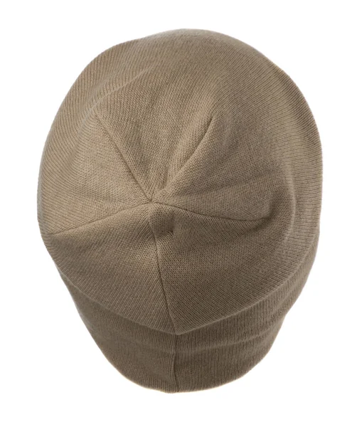   Beyaz arka plan .knitted şapka izole şapka. kahverengi şapka .