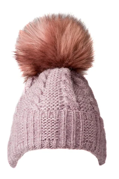 Dámská pletená čepice izolovaných na bílém background.hat s — Stock fotografie