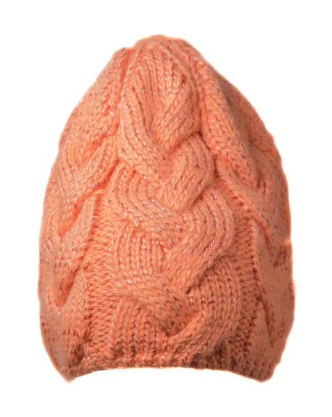 Cappello da donna. cappello lavorato a maglia isolato su sfondo bianco.coral ha — Foto Stock