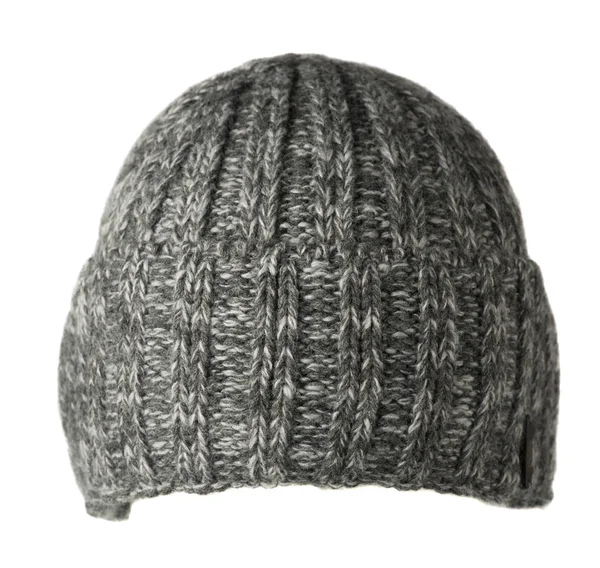 Klobouk izolovaných na bílém pozadí .knitted hat .gray skvrnité h — Stock fotografie