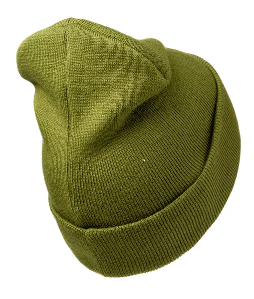 Kalap elszigetelt fehér háttér .knitted hat .olive hat . — Stock Fotó