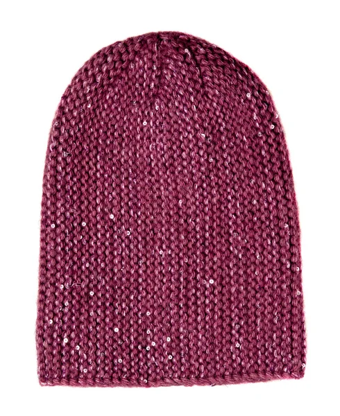 Dámská čepice. pletená čepice izolovaných na bílém background.crimson — Stock fotografie
