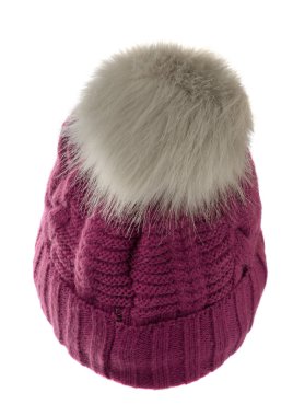  Beyaz background.hat pompo ile izole kadın örgü şapka