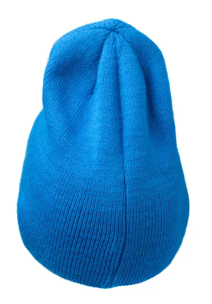 Izolované na bílém pozadí .knitted hat .blue klobouk klobouk . — Stock fotografie