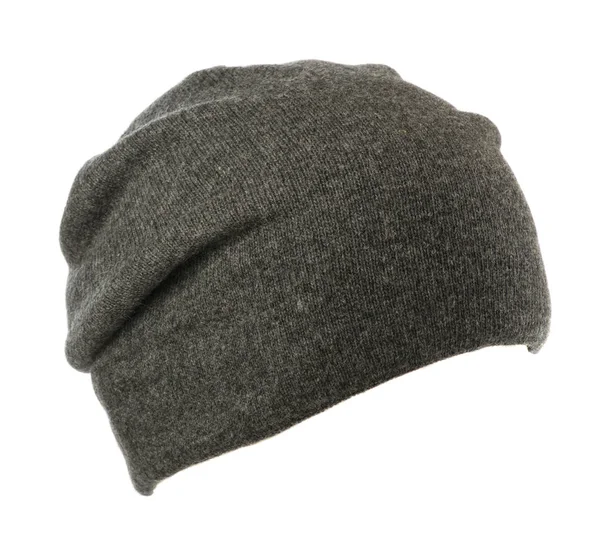 Kalap elszigetelt fehér háttér .knitted hat .gray hat. — Stock Fotó