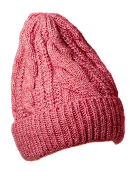 Cappello da donna. cappello lavorato a maglia isolato su sfondo bianco.cappello rosa — Foto Stock