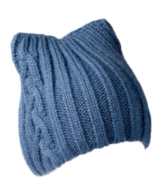  Kadın şapka. Beyaz background.blue şapka izole örme şapka