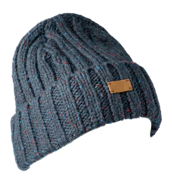 Izolované na bílém pozadí .knitted hat .blue klobouk klobouk . — Stock fotografie