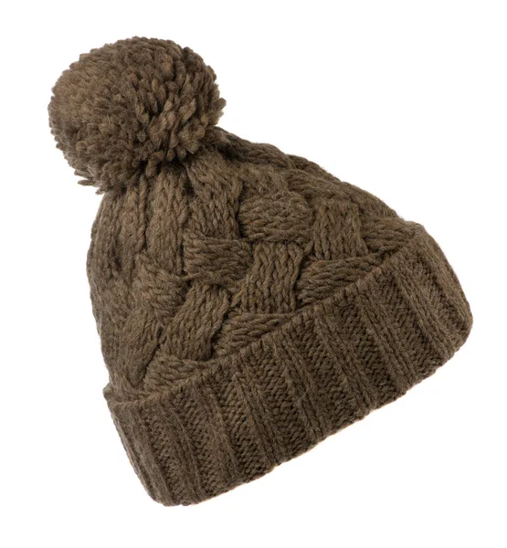 Dámská pletená čepice izolovaných na bílém background.hat s pom — Stock fotografie