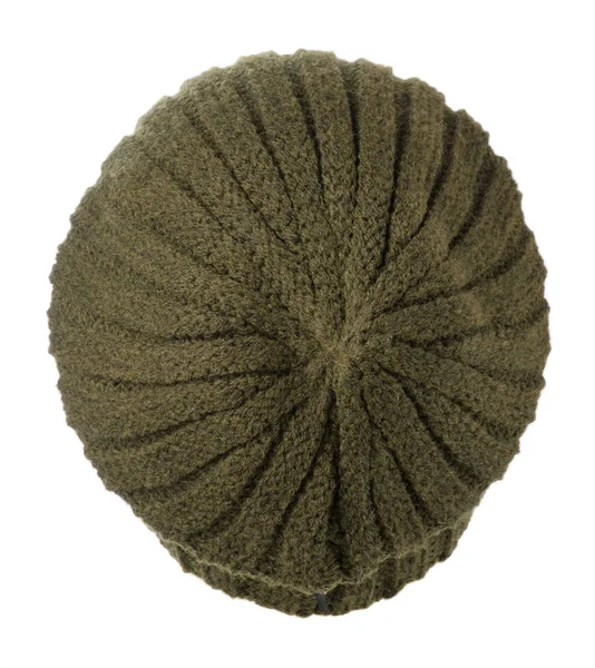 .knitted 帽子 .green ハット ホワイト バック グラウンドに分離された帽子. — ストック写真