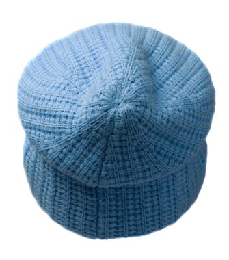  Kadın şapka. Beyaz background.blue şapka izole örme şapka