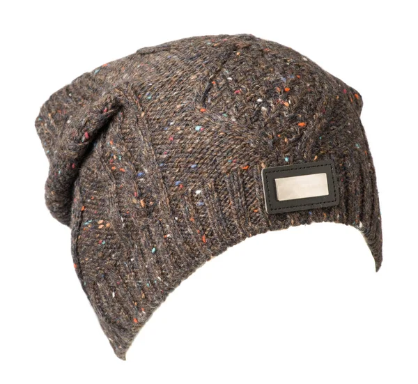 Klobouk izolovaných na bílém pozadí .knitted klobouk .brown klobouk . — Stock fotografie