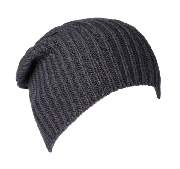 Klobouk izolovaných na bílém pozadí .knitted hat .dark modré čepice . — Stock fotografie