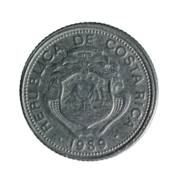 Moneda de metal veinticinco céntimos Costa Rica aislado en ba blanca — Foto de Stock