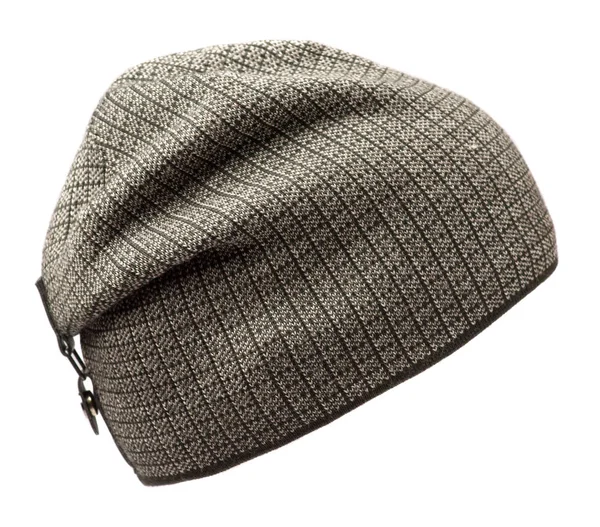 Cappello isolato su sfondo bianco .cappello lavorato a maglia .cappello grigio in un ca — Foto Stock