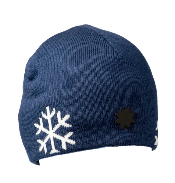 Izolované na bílém pozadí .knitted hat .blue klobouk klobouk — Stock fotografie