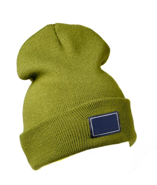 Cappello isolato su sfondo bianco .cappello lavorato a maglia. cappello verde — Foto Stock