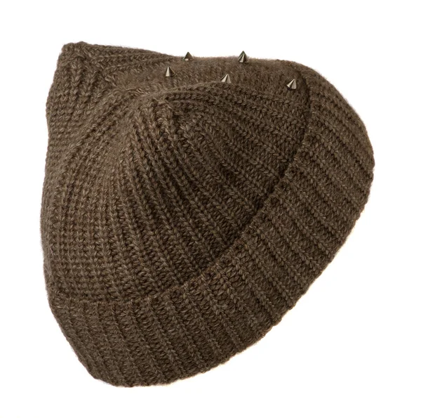 Dámská čepice. pletená čepice izolovaných na bílém background.brown ha — Stock fotografie
