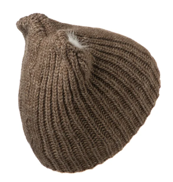 Sombrero de mujer. sombrero de punto aislado sobre fondo blanco.marrón ha —  Fotos de Stock