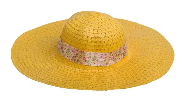 Beyaz arka plan .yellow şapka izole plaj şapka — Stok fotoğraf