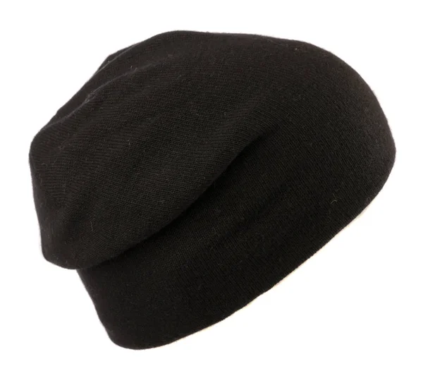 Beyaz arka plan .knitted şapka izole şapka. siyah şapka — Stok fotoğraf